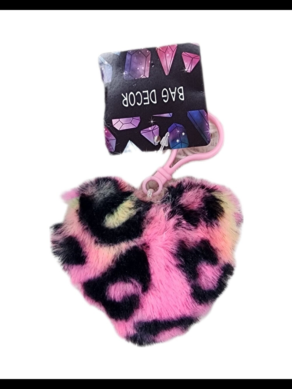 Heart Shaped Pink Leopard Faux Fur Keychain Bag Decor